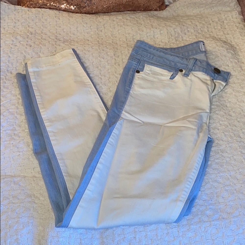 Blue and white jeans